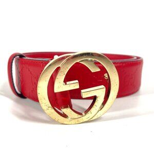 GUCCI 370543 Guccissima GG buckle Accessories Double G belt Sima leather Red